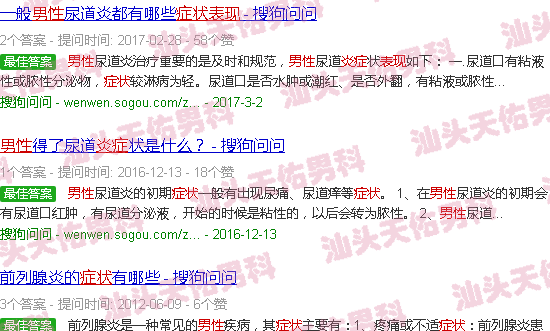 汕头男性炎症症状表现