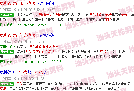 汕头男科疾病有哪些症状